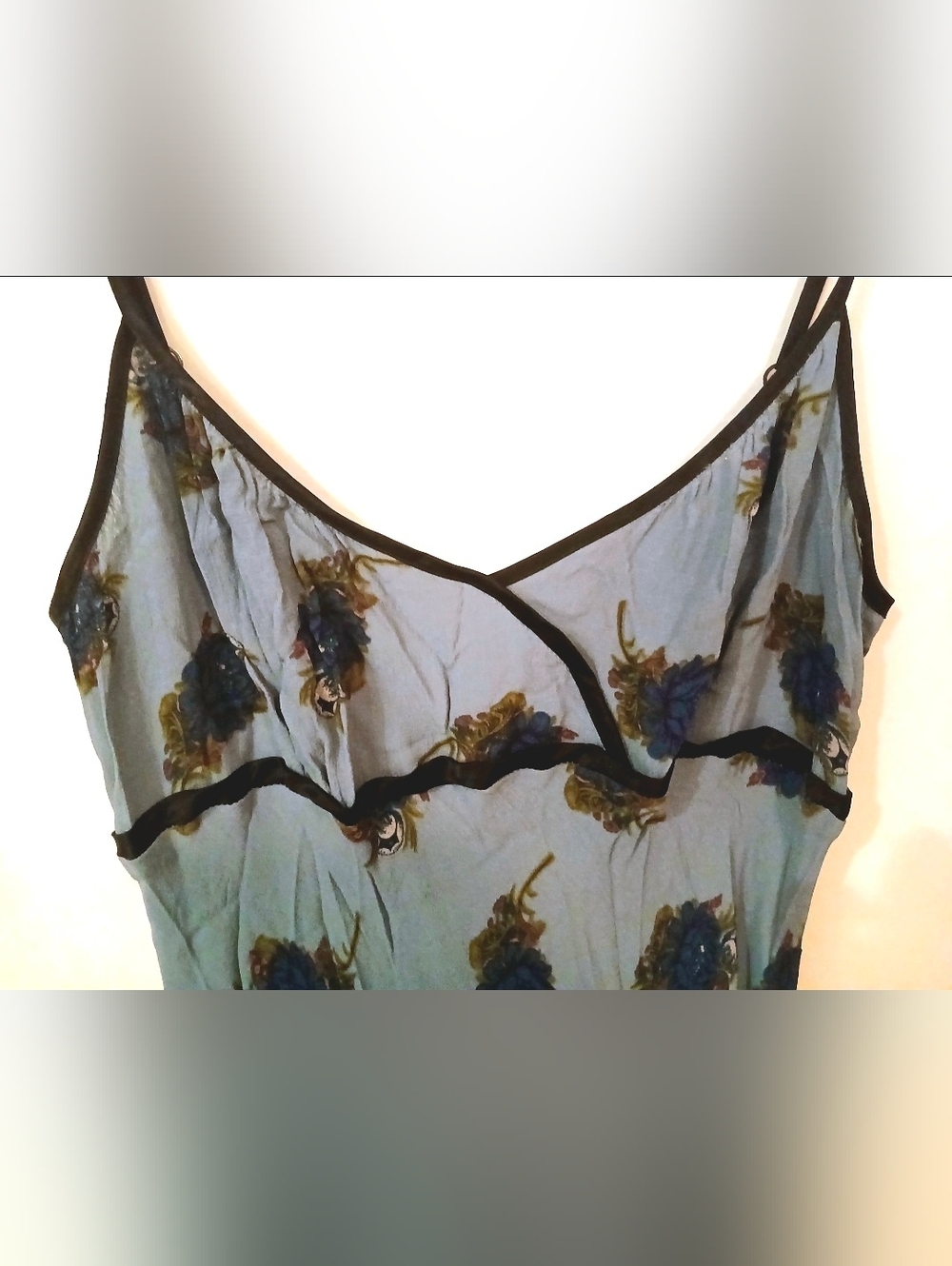 Vintage Betsey Johnson Silk Rayon Floral Slip Dress Blue Sheer Bias Cut 90 - Picture 3 of 7